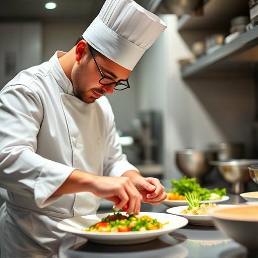 Chef che prepara un piatto in una cucina professionale