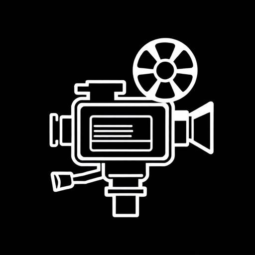 Icona stilizzata di una telecamera da cinema.