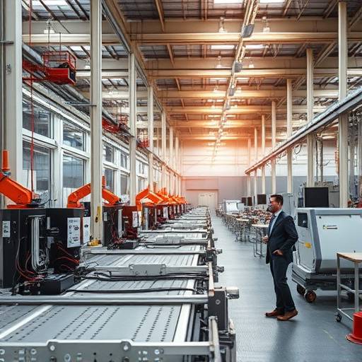 Immagine di apertura di un video corporate per un'azienda manifatturiera con macchinari all'avanguardia e operai al lavoro.